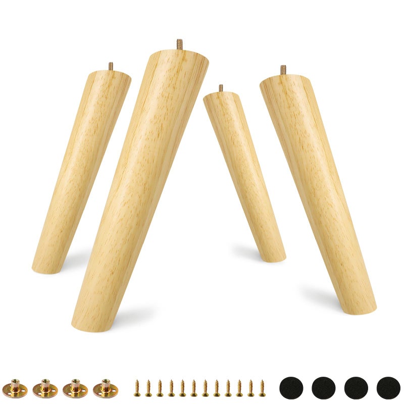 FoDau770 Rubber Wood Furniture Legs 10 Inches, Slant Tapered Wood Legs Mid Century Sofa Legs Set of 4, 5/16"" UNC Furniture Feet Replacement Legs for Cabinet Sofa Couch Dresser Chair Ottoman Table - Image 1